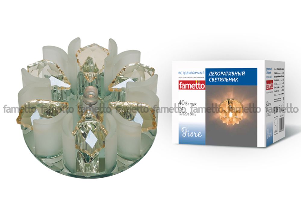 DLS-F120 G4 GLASSY/CLEAR+CHAMPAGNE Светильник декоративный встраиваемый, серия Fiore. Без лампы, цоколь G4. Стекло/стекло. Зеркальный/прозрачный+шампа
