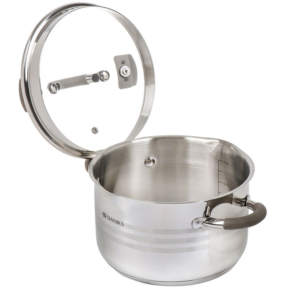 Кастрюля нерж, 3.9 л, с крыш, крышка стекло, Daniks, Нара, GS-01413HY-20CA-2, серебр, индукц