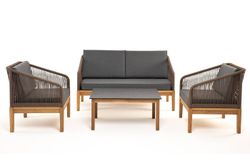 "Канны" лаунж-зона 4-местная из роупа со столиком "Канны" (серый гранит), основание дуб, роуп коричневый