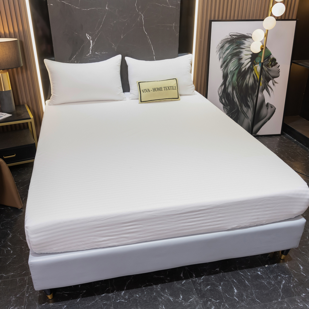 Простыня Страйп Сатин Однотонный Отель белый 100% хлопок на резинке 1x1 RR1CTH03618030