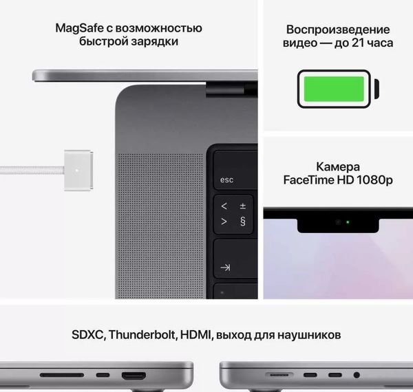 Ноутбук Apple MacBook Pro 16" Late 2021 MK183LL/A (M1 Pro 10C CPU, 16C GPU, RAM 16 ГБ, SSD 512 ГБ), серый космос