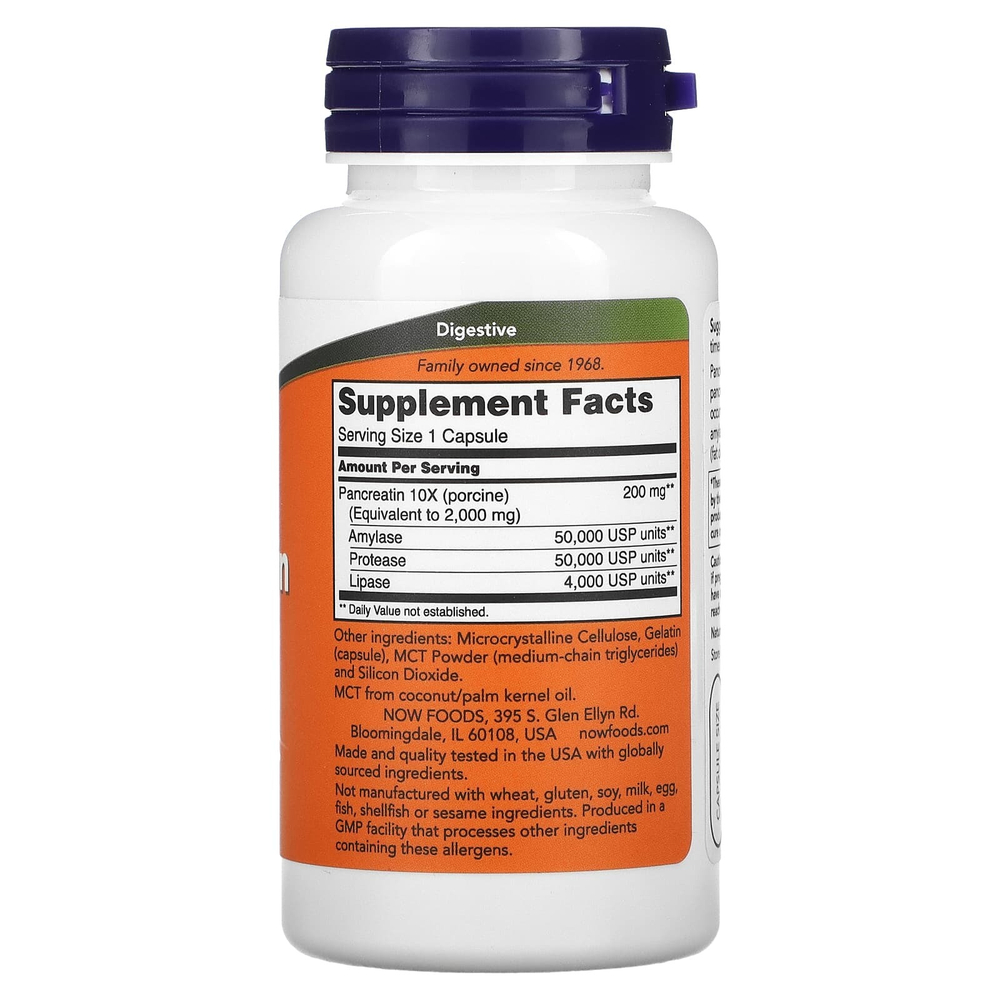 NOW Foods, Pancreatin 2000, панкреатин, 200 мг, 100 капсул