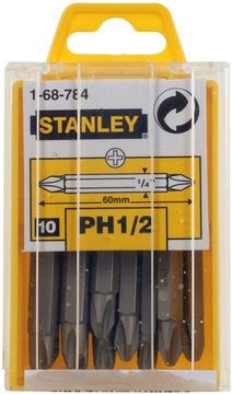 Вставки биты шестигранные двухсторонние  Ph1/Ph2 10 штук Stanley 1-68-784