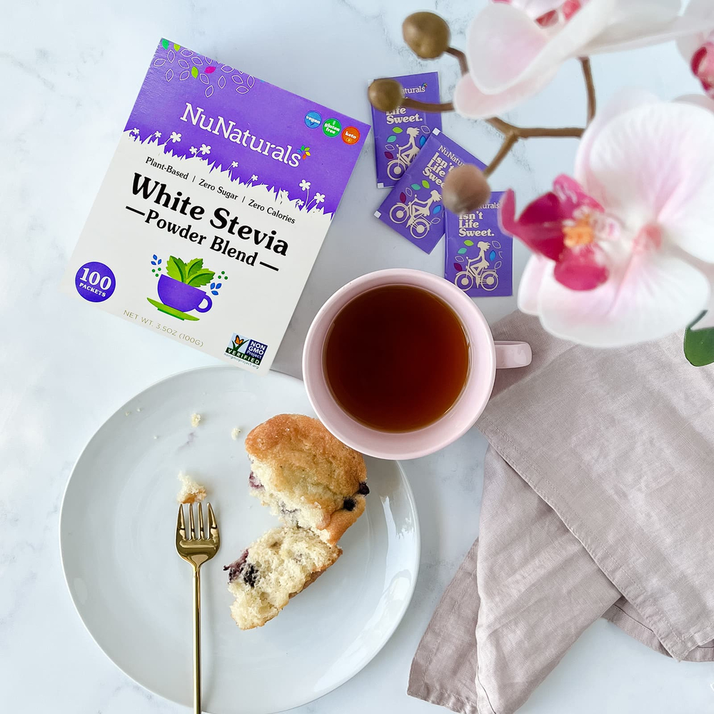 NuNaturals, NuStevia, белый порошок стевии, 100 пакетиков, 100 г (3,5 унции)