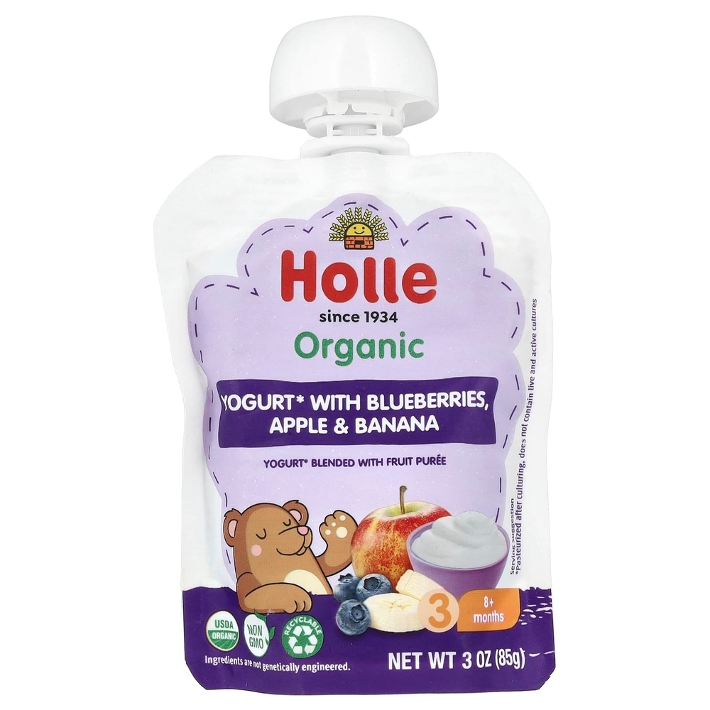 Holle, Органический йогурт с голубикой, яблоком и бананом, для детей от 8 месяцев, 85 г (3 унции)