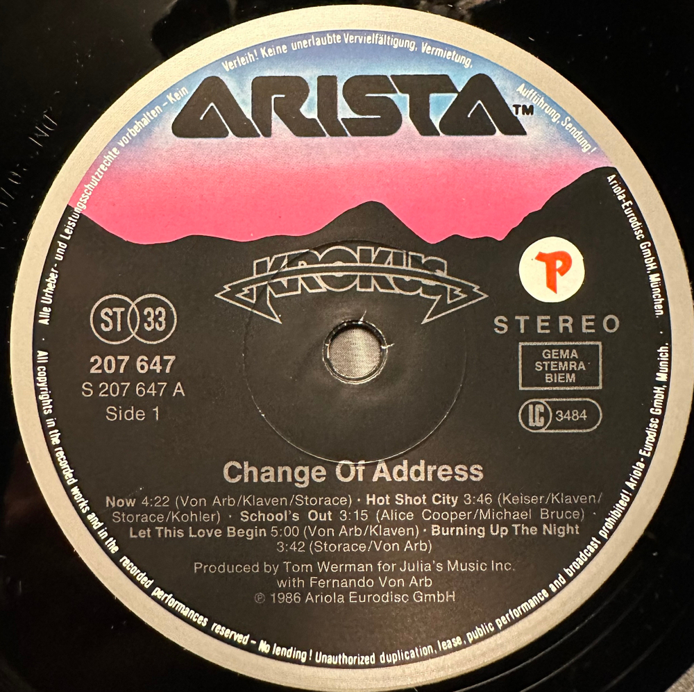 Krokus - Change Of Address (Европа 1986г.)