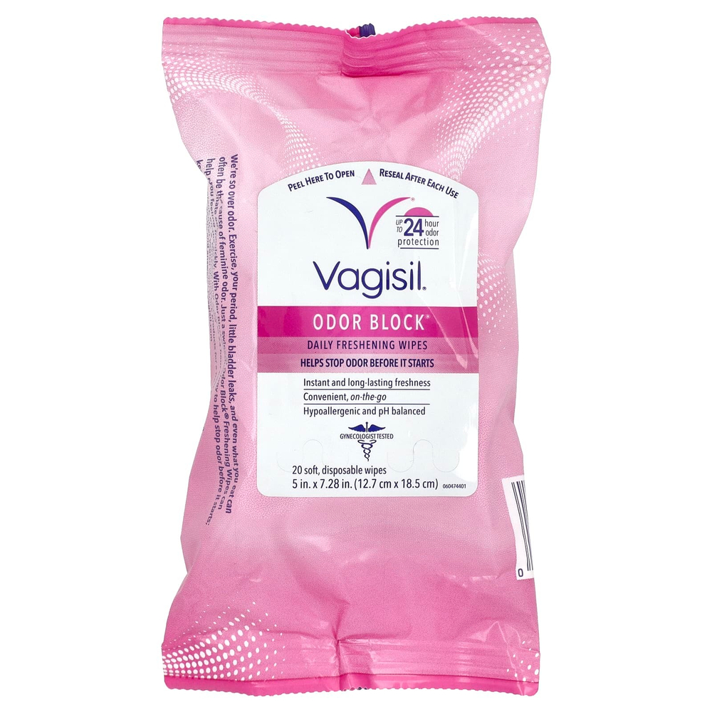 Vagisil, Ежедневные освежающие салфетки Odor Block®, 20 мягких одноразовых салфеток