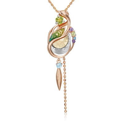 Подвеска «Преображение» из комбинированного золота с миксом камней и эмалью