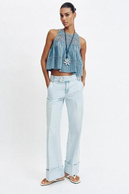 ZARA ДЖИНСЫ Z1975 STRAIGHT С НИЗКОЙ ПОСАДКОЙ И ОТВОРОТАМИ, ГОЛУБОЙ