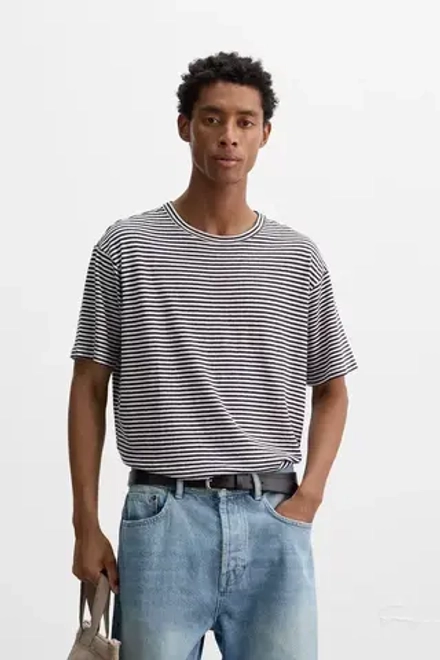 ZARA ФУТБОЛКА ИЗ ХЛОПКА И ЛЬНА В ПОЛОСКУ, ПОЛОСКИ