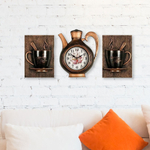 Часы настенные "Чайник" 26,5*24см в комплекте с 2-мя чашками, корпус черный с медью "Joy"
