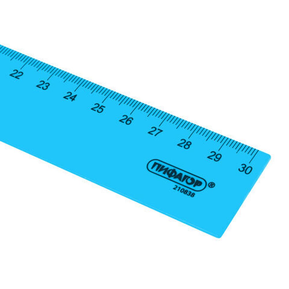 Линейка пластиковая 30 см ПИФАГОР, неоновая, ассорти, 210838