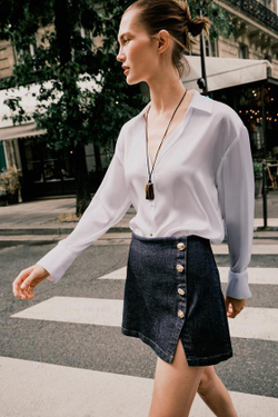 ZARA ДЖИНСОВАЯ ЮБКА-ШОРТЫ Z1975 С ЗАПА́ХОМ И ПУГОВИЦАМИ, СИНИЙ