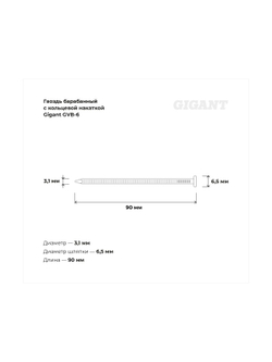 Барабанный гвоздь Gigant с кольцевой накаткой CNW 3,1х90 3600шт GVB-6