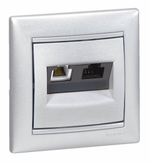 Розетка двойная RJ11+RJ45 категория 5e UTP алюминий Valena Classic LEGRAND