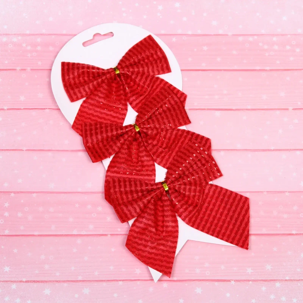 Бант на ёлку «Волшебство» 11*12 см (набор 3 шт), Красный