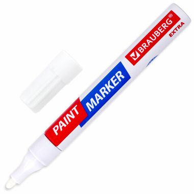 Маркер-краска лаковый EXTRA (paint marker) 4 мм, БЕЛЫЙ, УСИЛЕННАЯНИТРО-ОСНОВА, BRAUBERG, 151978