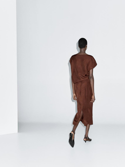 Massimo Dutti Длинное платье со сборкой на поясе, бордо