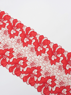 Кружево вышивка на сетке белая с красным неэластичная ширина 23 см