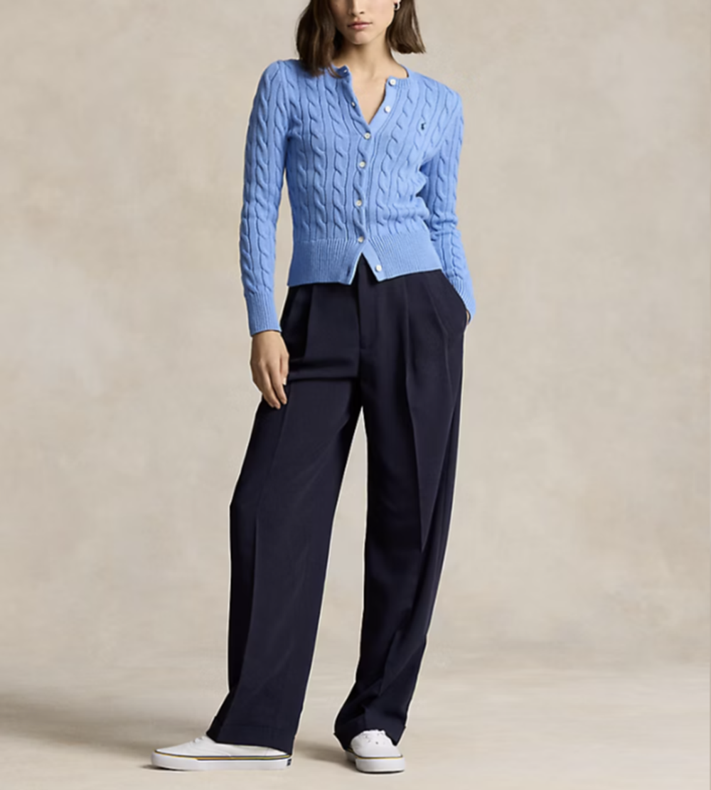 Кардиган из хлопка с круглым вырезом, вязаный косами Polo Ralph Lauren