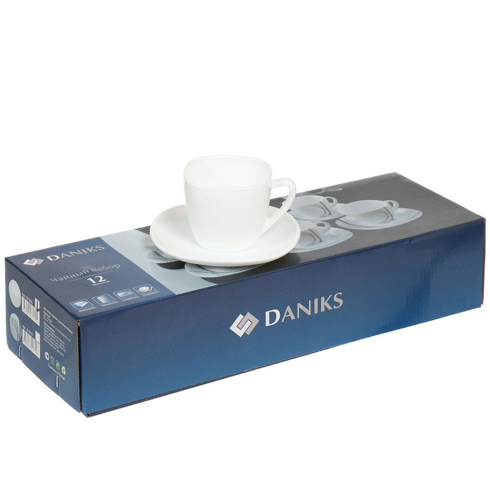 Набор чайный стеклокерам, 12 пр, 6 перс, Daniks, Белый  Квадро, FKFB-210