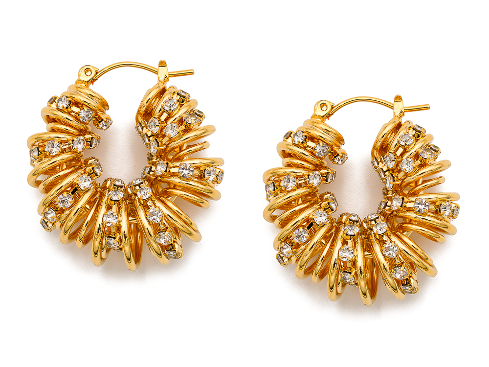 Серьги "Пружинка" 30мм со стразами