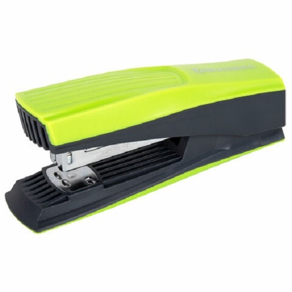 Степлер №24, Brauberg Super, до 30л, пластиковый корпус, зелено-черный