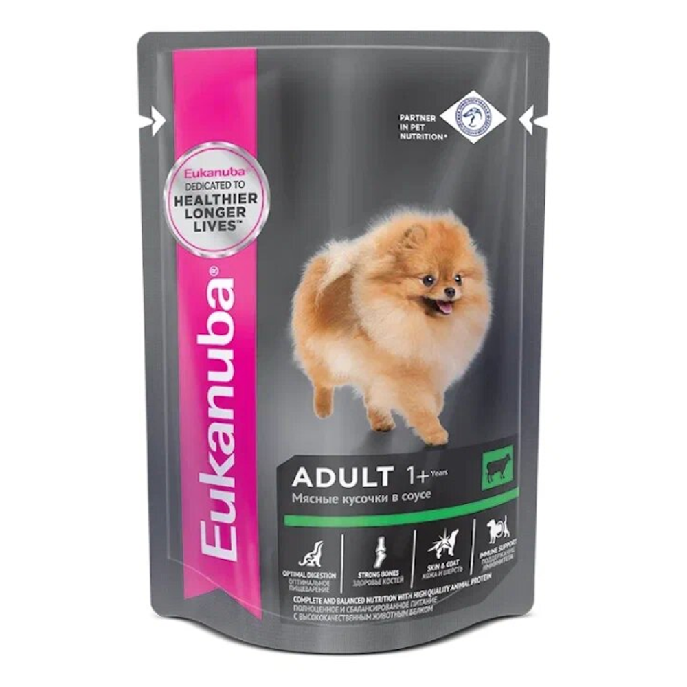 Пауч Eukanuba Adult All Breed для взрослых собак всех пород, с говядиной в соусе Пауч Eukanuba Adult All Breed для взрослых собак всех пород, с говядиной в соусе
