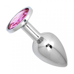 Анальная пробка маленькая Alive Anal Pleasure, металл с розовым кристаллом M: 8 х 3,4 см