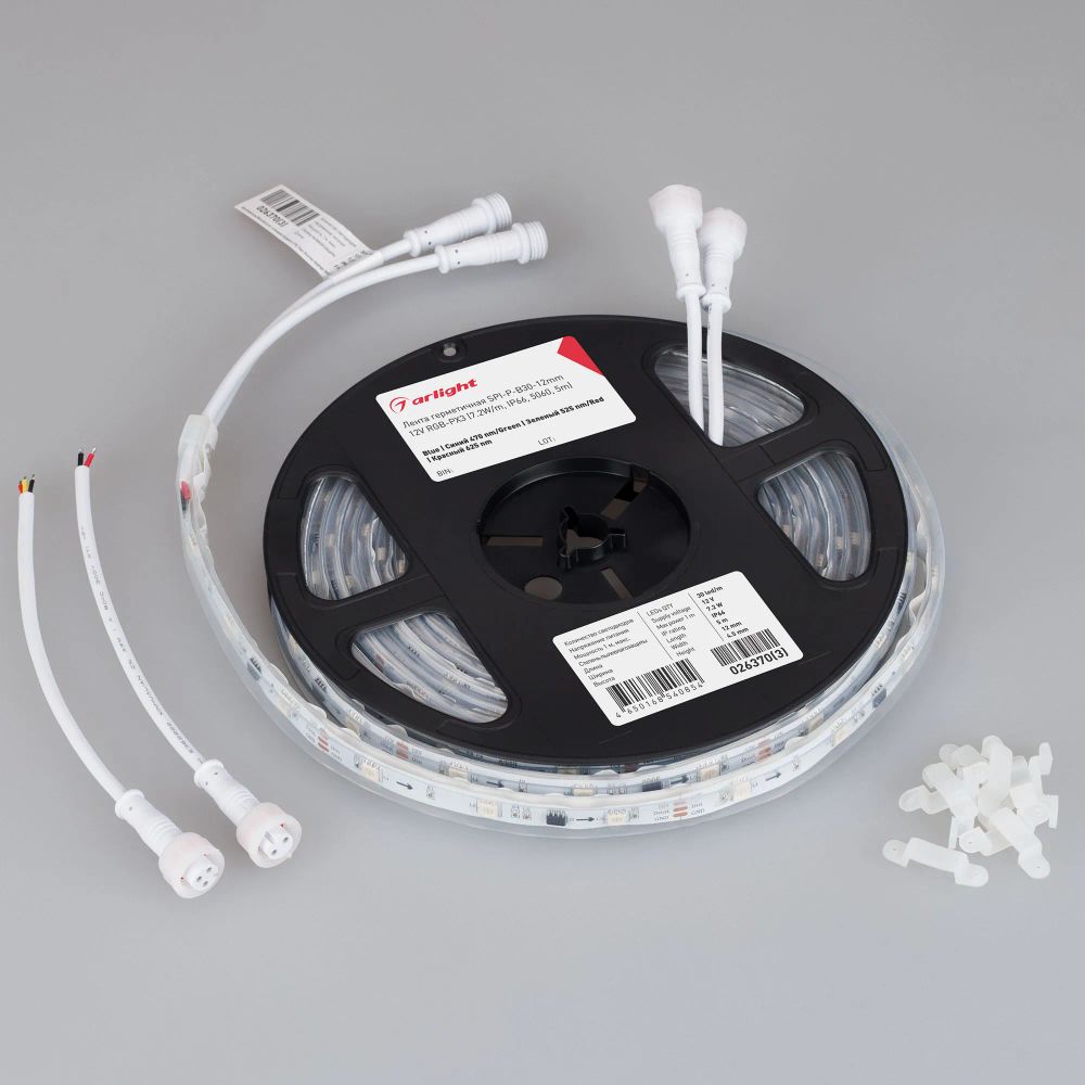 Светодиодная лента герметичная SPI-P-B30-12mm 12V RGB-PX3 (7.2W/m, IP66, 5060, 5m) (Arlight, бегущий огонь) 026370(3)