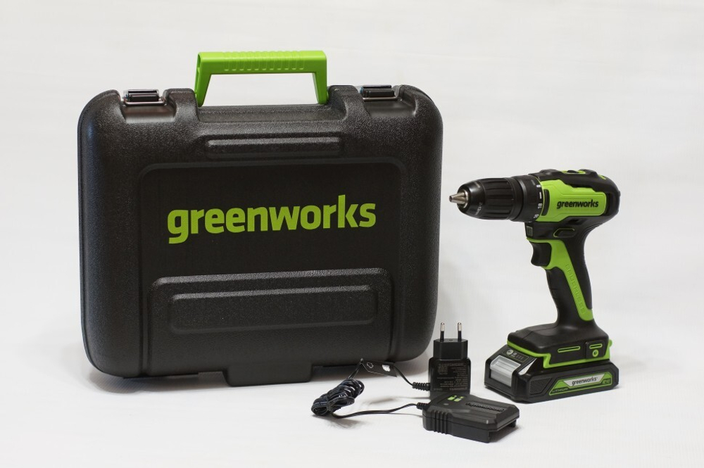 Дрель-шуруповерт 24V Greenworks GD24DD35K2 б/щ 35Нм АКБ 2Ач и ЗУ кейс