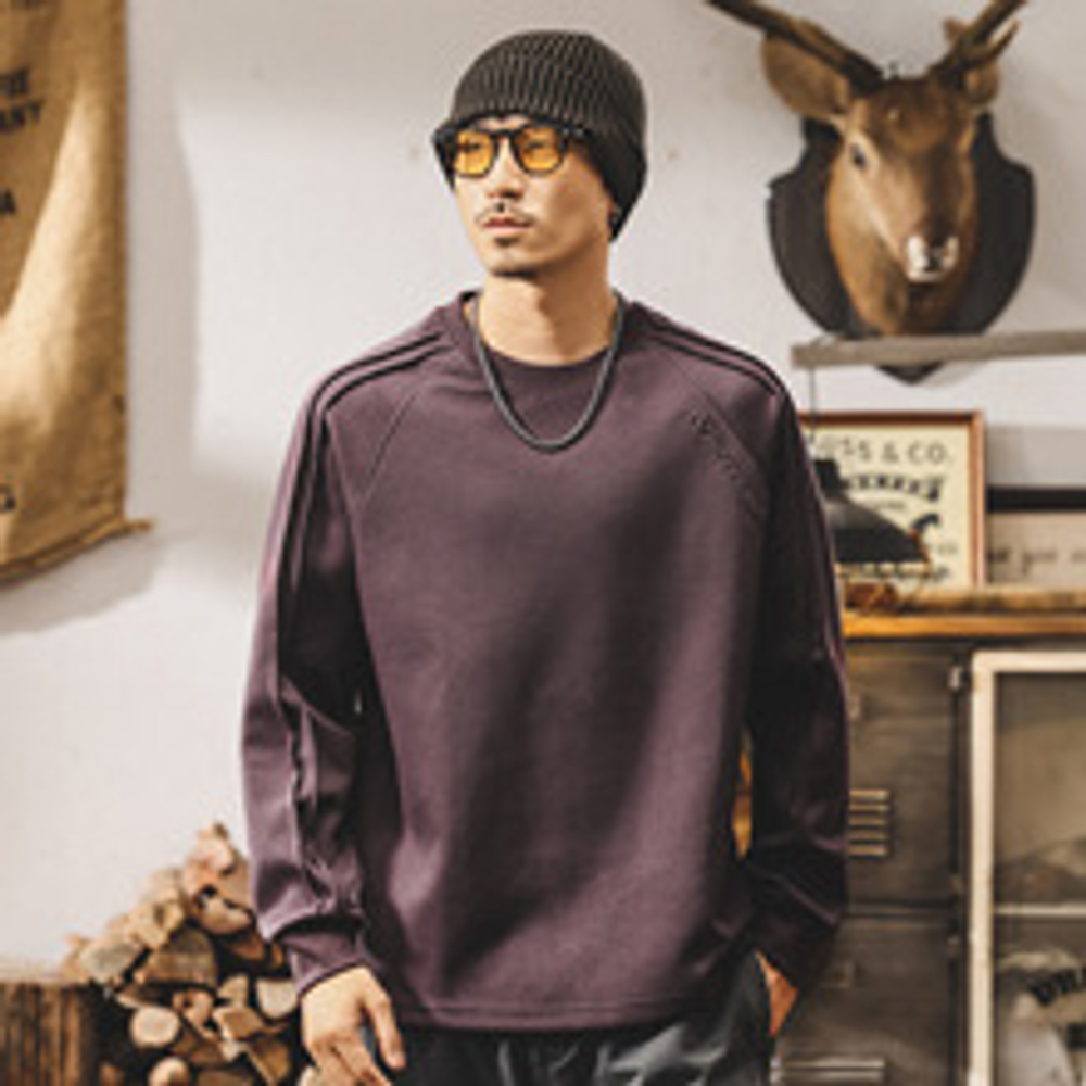 Мужская футболка в американском ретро-стиле, плотная (300 г), с длинным рукавом, новая модель осень, свитшот с круглым вырезом, свободный крой, для весны и осени.