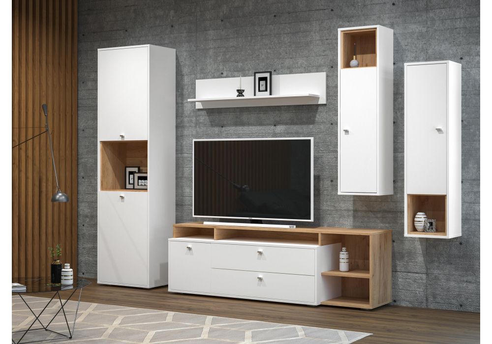 Модульная гостиная Бэль белый премиум / дуб золотой craft комплектация 1