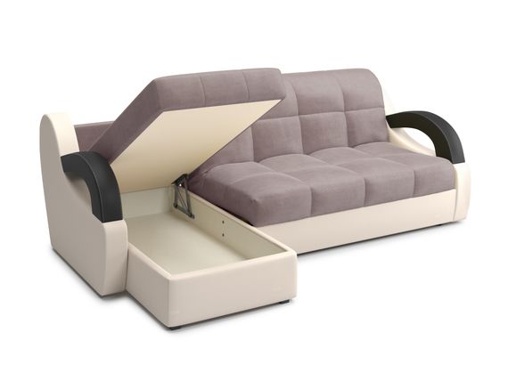 Диван угловой с оттоманкой Мадрид 1,2 - Velutto 22 коричневый/беж кожзам/ коричневая накладка