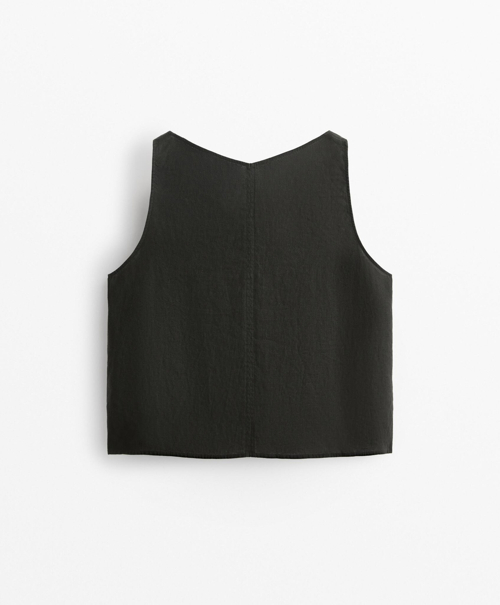 Oysho Топ из 100% льна с V-образным вырезом, антрацитовый