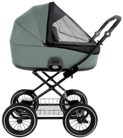 Детская коляска Roan Bass Next Classic Кожа d12 3 в 1 с автокреслом Elo Lux Black RCL303/1 Misty Mint/Grey