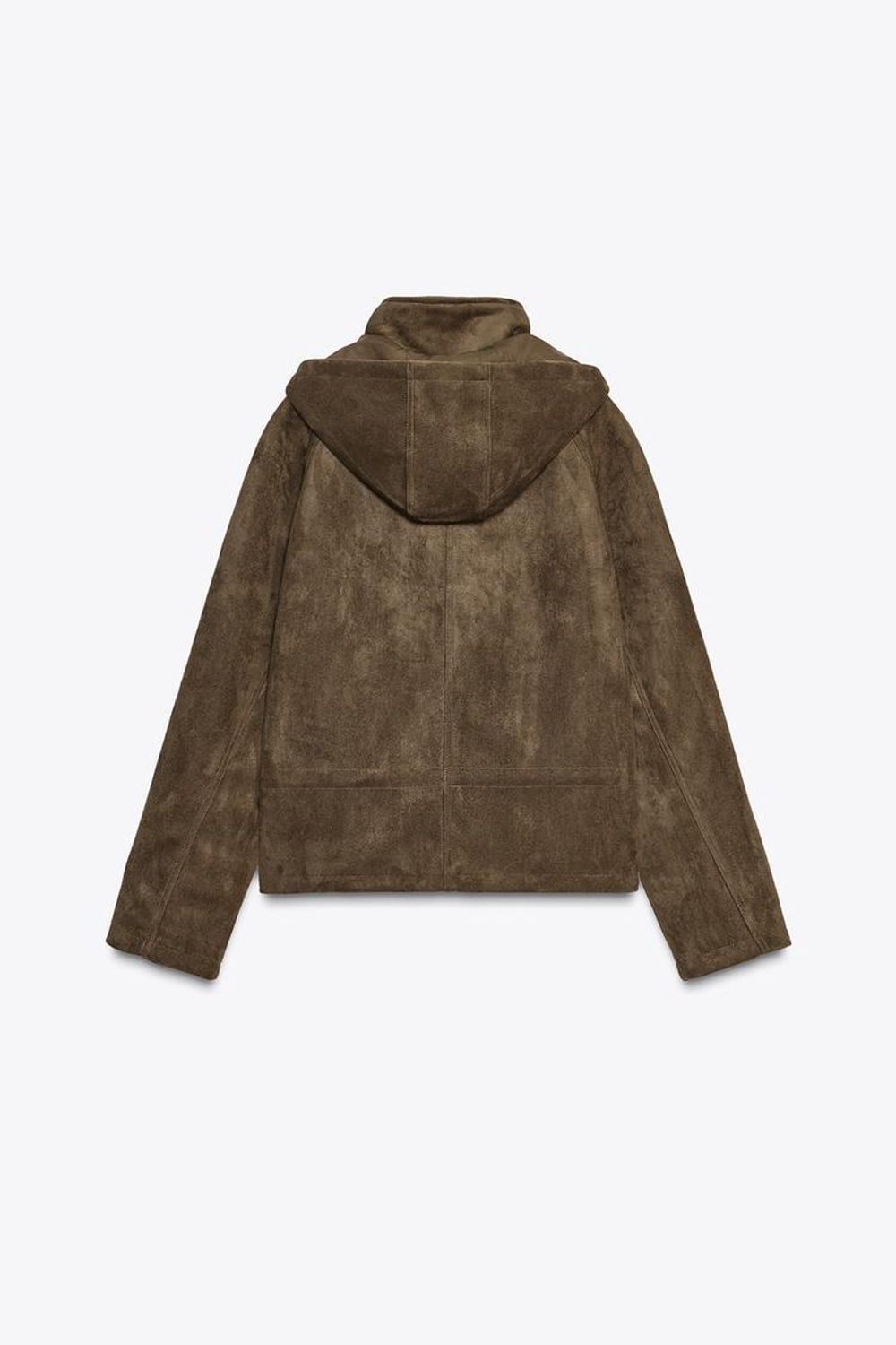 ZARA КУРТКА ИЗ ИСКУССТВЕННОЙ ЗАМШИ С КАПЮШОНОМ, СВЕТЛЫЙ ХАКИ