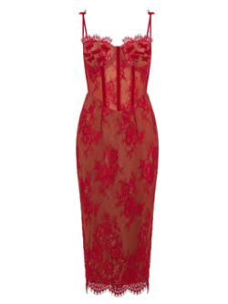 Платье миди из кружева с бантиками