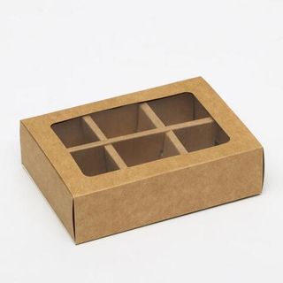Коробка для конфет 6 шт с окном крафт