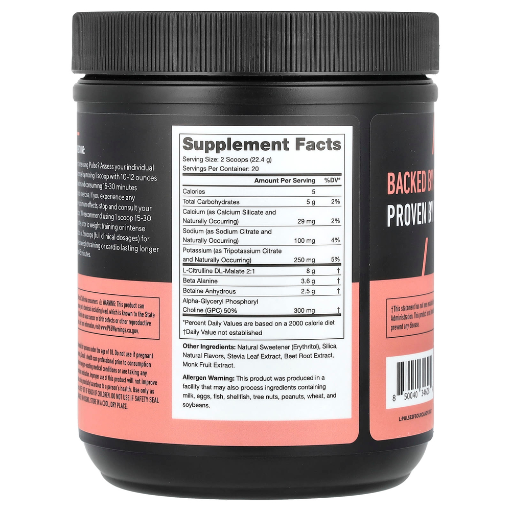 Legion Athletics, Pulse, предтренировочный напиток без стимуляторов, кислые конфеты, 448 г (0,99 фунта)