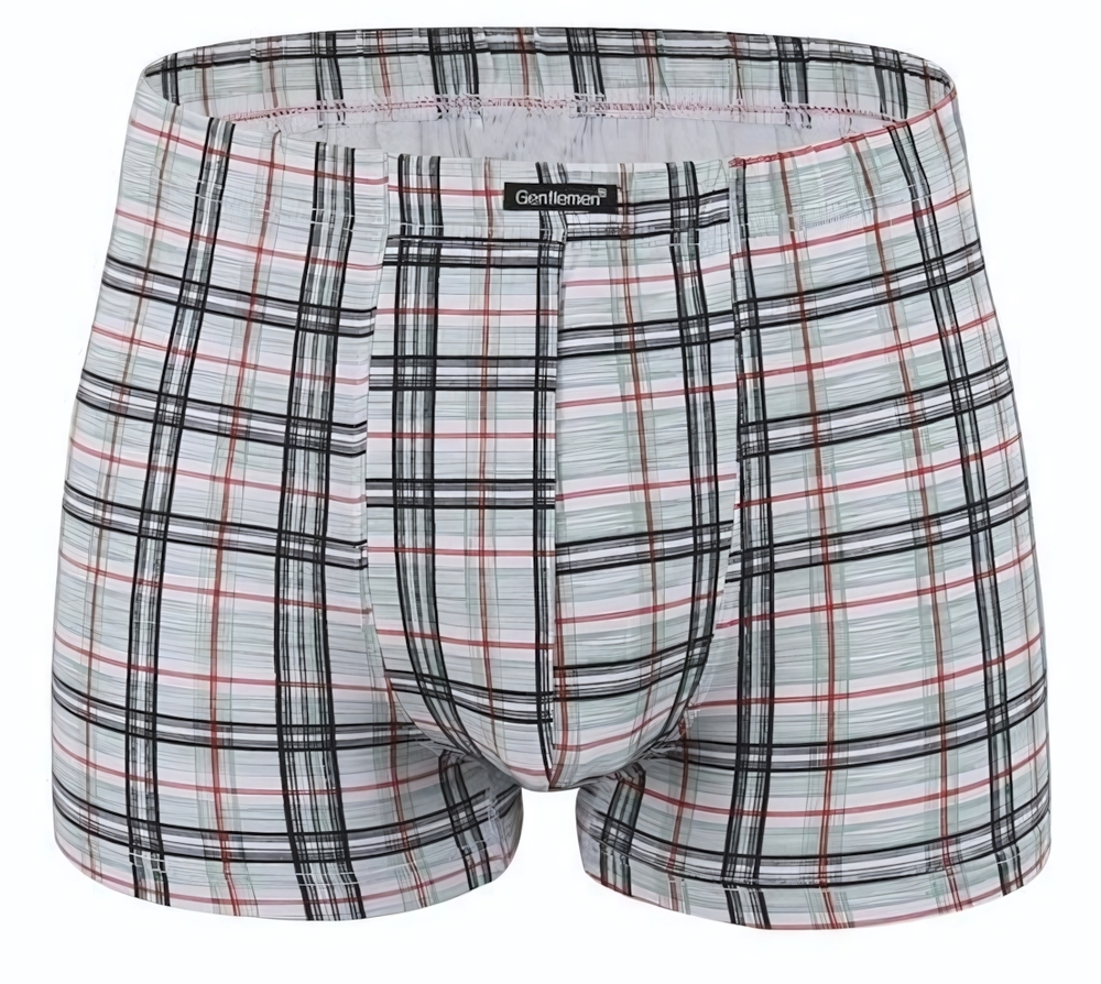 Облегающие мужские трусы-боксеры с принтом в клетку (Размер: XL) (Цвет: белый с зеленым)