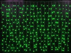 Светодиодный облегченный занавес 2*1.5 м., 220V, 300 зеленых LED ламп, прозрачный ПВХ провод, Rich LED (RL-CS2*1.5-T/G)