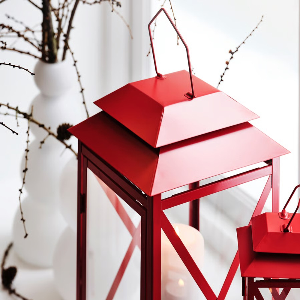 ВИНТЕРФИНТ VINTERFINT Фонарь 22 см для свечи, красный