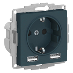 ATLASDESIGN РОЗЕТКА 16А c 2 USB A+A, 5В/2,4 А, 2х5В/1,2 А, механизм, ИЗУМРУД ATN000830