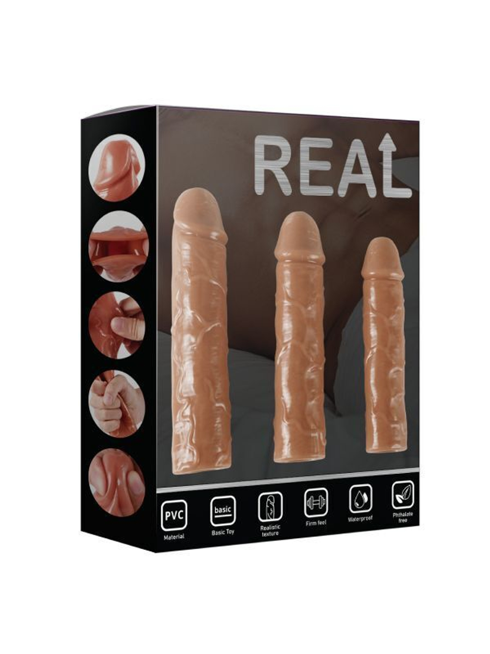 Набор из 3 насадок закрытого типа для увеличения длины и обхвата полового члена (Цвет: телесный)