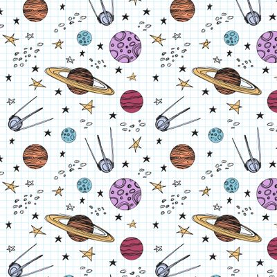 Разноцветный космос в дудл стиле в школьной тетради