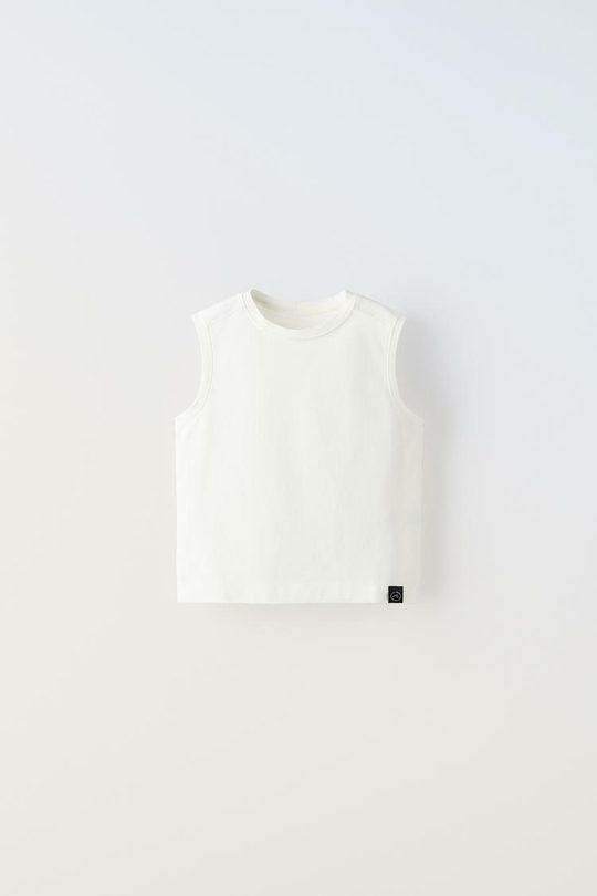 ZARA ТОП БЕЗ РУКАВОВ С НАШИВКОЙ, БЕЛЫЙ