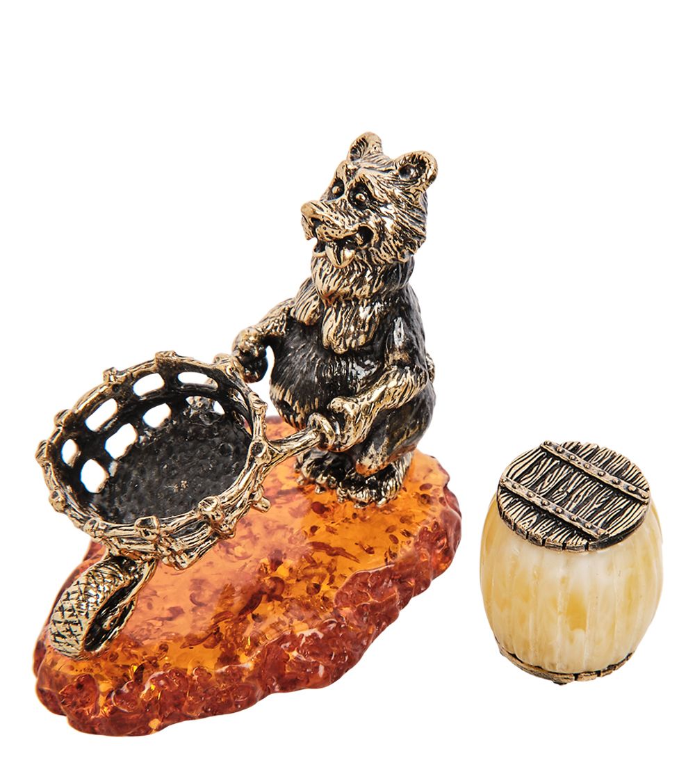 AM-2970 Фигурка «Медведь с тележкой» (латунь, янтарь)