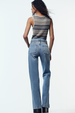 ZARA ДЖИНСЫ Z1975 BOOTCUT С ВЫСОКОЙ ПОСАДКОЙ И РЕМНЕМ-ЦЕПОЧКОЙ, СИНИЙ