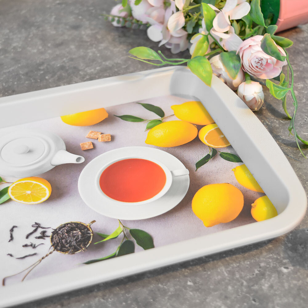 Поднос универсальный 293*193*20мм с декором, светло-серый